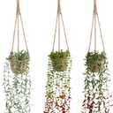 Giegxin Fall Mini Hanging Artificial Plant with Woven Basket Boho Fake Plants Ivy Faux Vines Eucalyptus Leaf for Thanksgiving Indoor Home Wall Shelf Decor(3 Set, Green, Hanging Plant Basket)