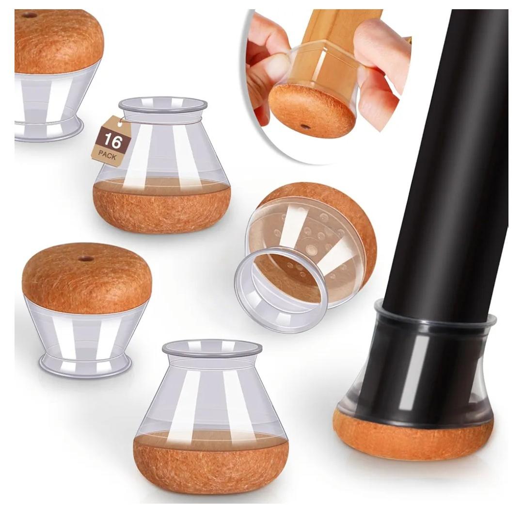 Chair Leg Floor Protectors for Hardwood Floors Felt Furniture Pads Silicone Caps 16 Pack Anti-Scratch Reduce Noise Clear Round Medium Fit 3/4" to 1-3/16" (19-30mm)