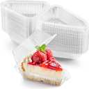 Zezzxu 100 Pack Cake Slice Containers with Hinged Lids, Clear Plastic Cheesecake Carriers Disposable Triangle Slice Boxes for 6-8 Diameter Cake or Pie Slices, Sandwiches, Desserts