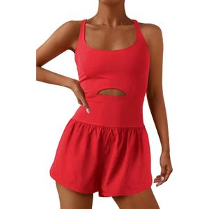 ReachMe Womens Running Onesie Workout Rompers Athletic Romper One Piece Outfits Exercise Jumpsuits Gym Yoga Clothes, Red, S