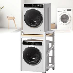 Washer Dryer Stacking Rack Kit 29.5in, Over the Washer and Dryer Storage Shelf for Laundry Room, Bathroom, Heavy Duty, Height Adjustable, 1.2mm Wall Thickness 660lbs Capacity (White, 29.5in)