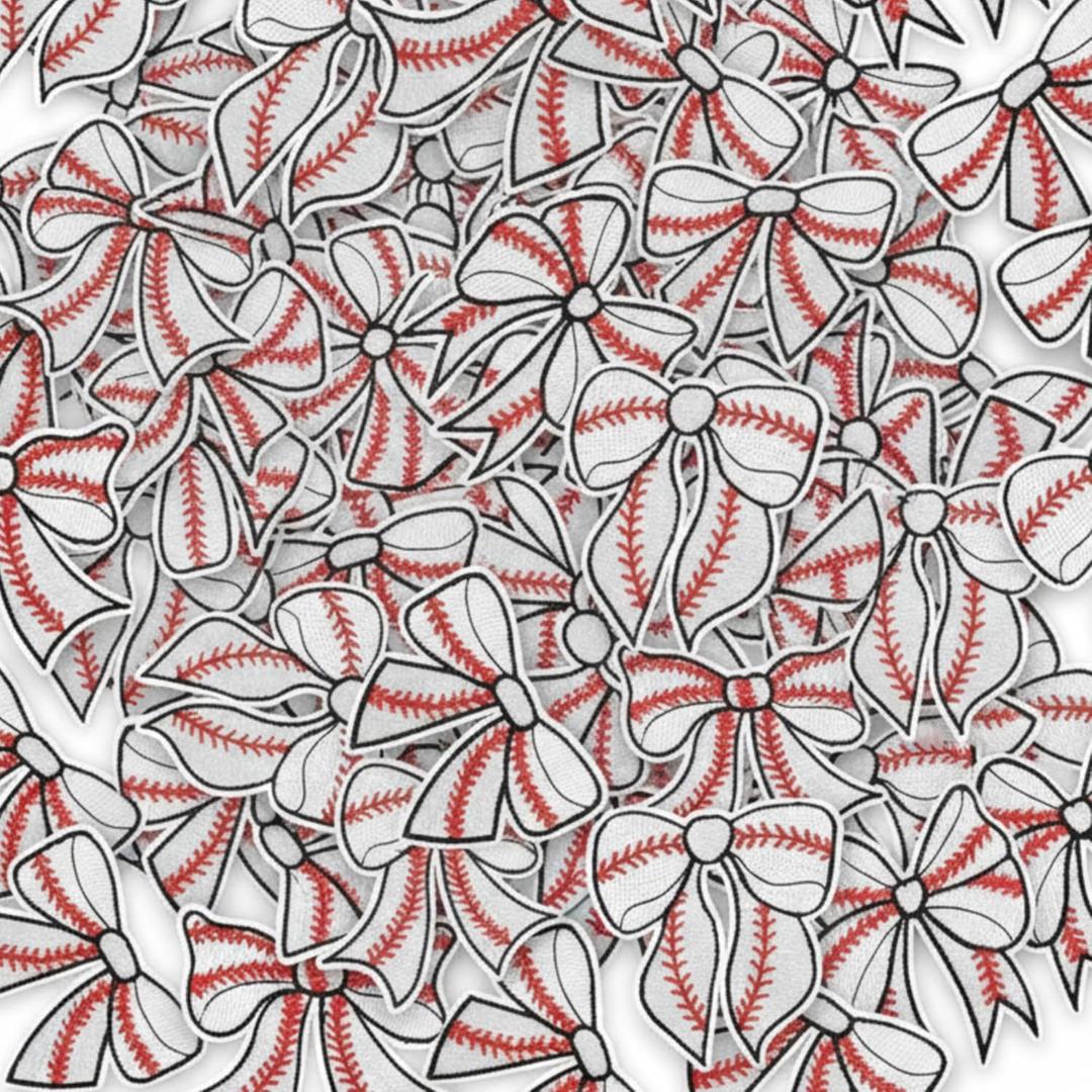 Tigeen 48 Pcs Baseball Iron on Patches Sports Style Embroidered Baseball Bow Patches for Hat Clothes Backpacks Jeans T-Shirts Vest