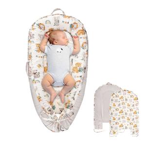 Baby Lounger Cover for Boys Girls, Reversible Baby Nest Cover, Adjustable Baby Lounger Replaceable Cover for Infant Newborn, Portable and Machine Washable, Cotton Gray Elephant Cover Only