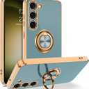 BENTOBEN for Samsung Galaxy S23 Case, 360° Ring Holder Kickstand Support Car Mount Elegant Plating Edge Slim Shockproof Soft TPU Protective Phone Cover for Samsung Galaxy S23 6.1" 2023, Gary Green