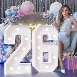 Colorful Marquee Numbers 3FT, Light Up Numbers 26 for 26th Birthday Decoration, 26th Birthday Light Up Sign with 18 Colors Remote Control, Large Numbers for Party Anniversary Decor