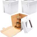 14x14x14 Inches 3 Pack,Tall Cake Boxes for Tier Cakes,Wedding Cake Boxes with Window,Layer Cake Carrier,Disposable Cake Containers