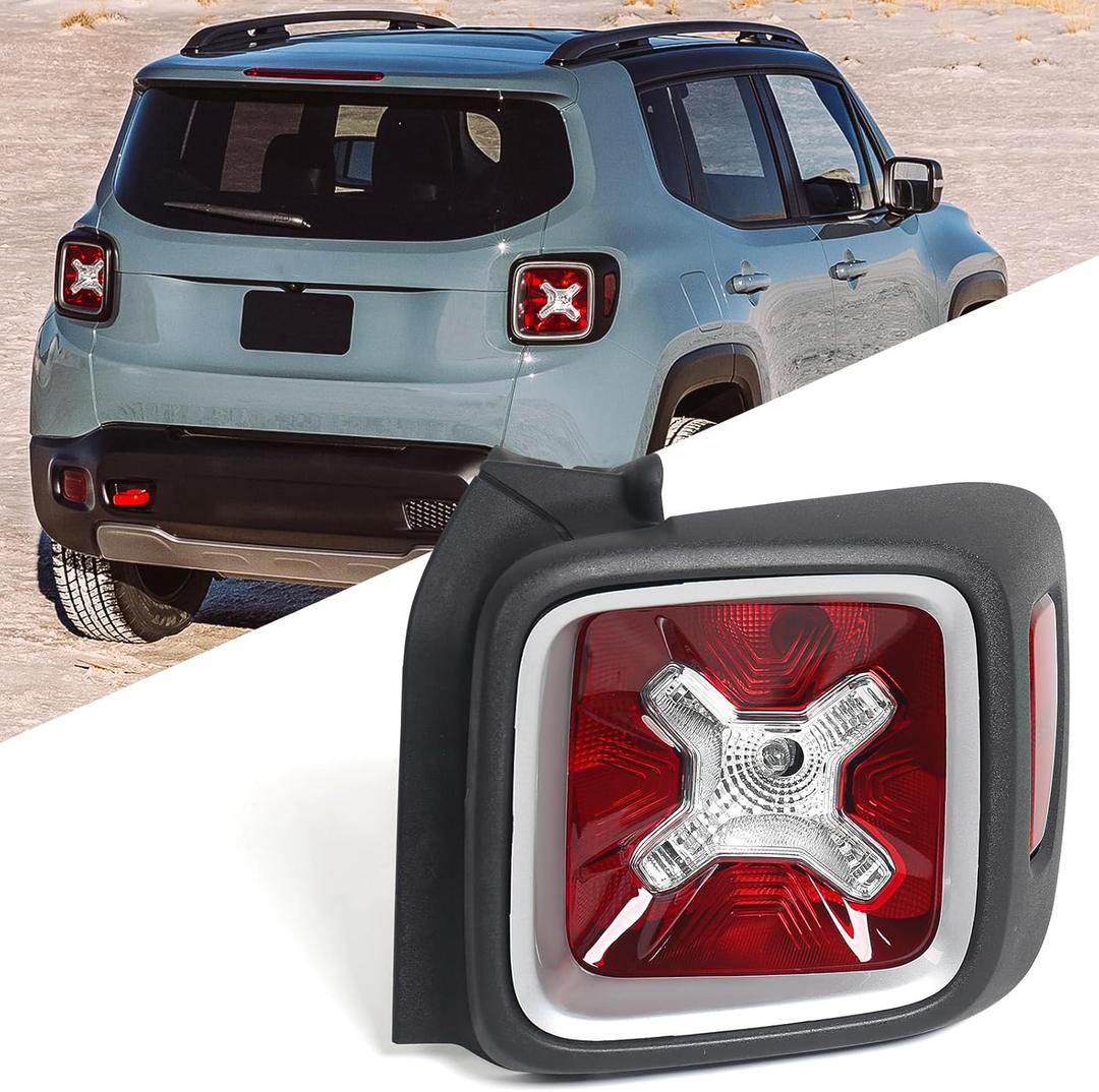 FIONE Tail Light Assembly Compatible with Jeep Renegade 2015-2022 Taillight Brake Light Rear Lamp Chrome Bezel Right Passenger Side RH