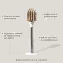 Curio Home Goods Ionic Dish Brush, Magnetized to Stand Upright, Stainless Steel with Replaceable Head, Silver