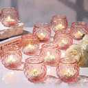 DARJEN Pink Votive Candle Holders Set of 24- Round Glass Candle Holders Bulk for Flameless LED Tea Waxes, Romantic Candle Holder for Wedding & Home Table Decor, Various Parties