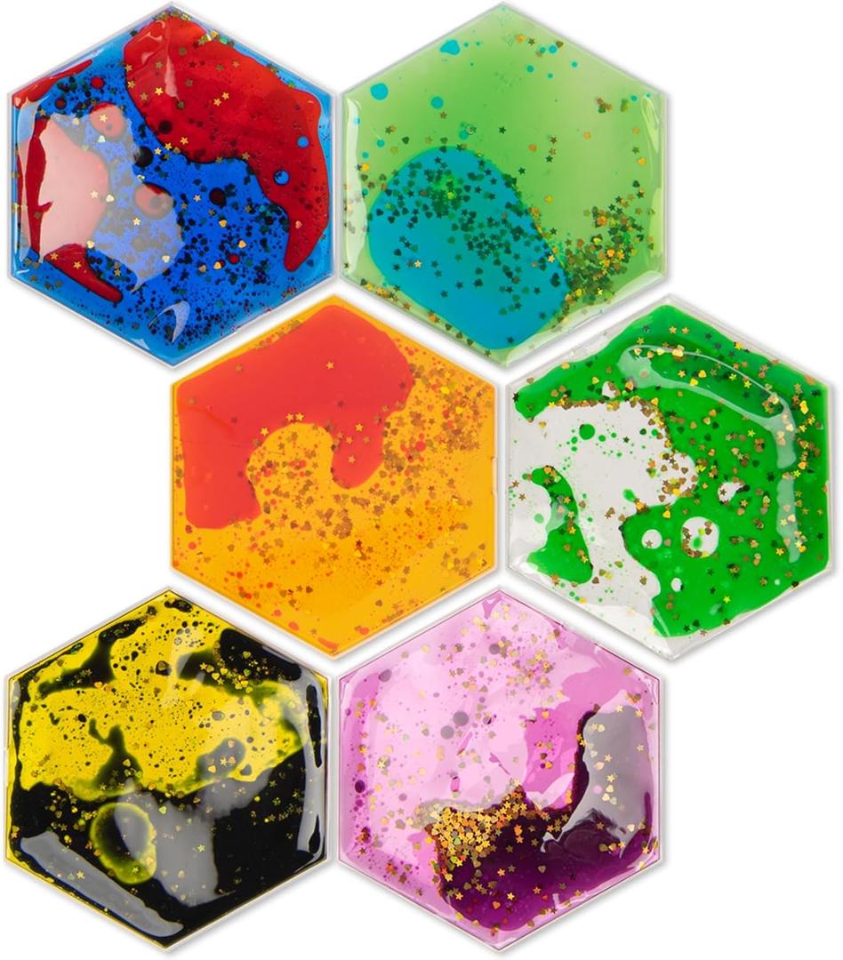 Art3d Hexagon Sensory Fidget Liquid Motion Tiles for Kids, Toddler, Teens - Interactive Soft Gel Liquid Play Mats for Home, Schools, Playrooms, Multi-Pack of 6 Tiles (3  5.1", Multicoloured - Style 5)