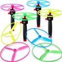Meooeck Disk Helicopter Toy Disco Flyers Include 12 String Launchers and 24 Flying Saucer Disk Launcher Toy Fly Toys for Outdoor Activity Little Teens Birthday Party Favors(36 Pcs)