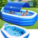 Inflatable Pool with Canopy, Large Inflatable Swimming Pool for Kids,Adult, Blow Up Pools with Seats,Backrest.Durable Thickened Inflatable Family Pools for Backyard,118"x75"x22"-Dark Blue