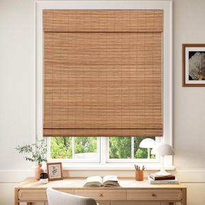 LazBlinds Cordless Blackout Bamboo Roman Shades, Room Darkening Blinds for Interior Windows, Thermal Insulated Roll Up Bamboo Blinds for Home & Patio, 35" W x 64" H, Papara Carbon
