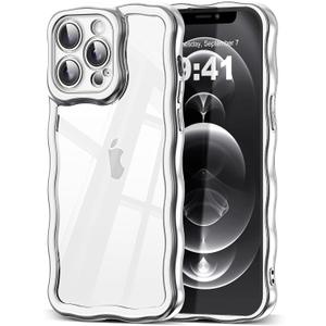 SKYLMW Compatible with iPhone 12 Pro Max Case Wavy Frame Cute,Silver