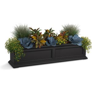 Mayne Fairfield 4ft Window Box, Self Watering Flower Box with Double Wall Design, All Season Fade Resistant Outdoor Window Planter With Steel Mounting Bracket, Black