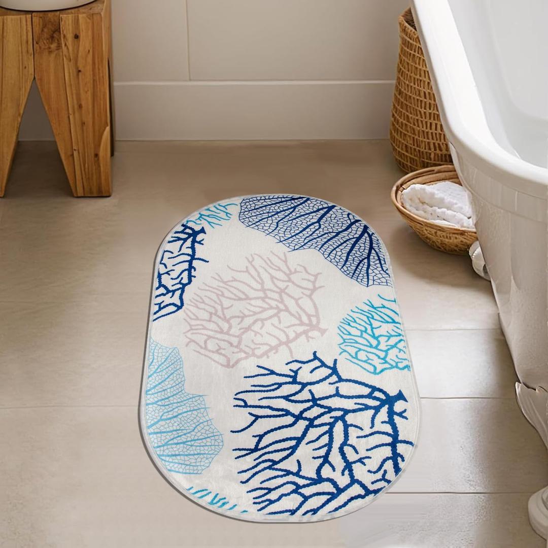 Beach Bathroom Rugs, Soft and Absorbent Starfish Shell Rug, Non-Slip Backing, Ideal for Bathroom Sea Bath Decor (Coral, 31x20inch)