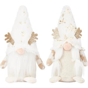 DN DECONATION 7.48" Plush Gnome Christmas Decorations, Handmade Swedish Tomte Elf Figurines, Stuffed Xmas Gnome Dolls Gifts for Holiday Shelf Tiered Tray Tabletop Home Decor (2Pcs, Gold)