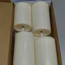 Outdoor 4pcs Flameless Waterproof Candles with Handy Remote Control, Cycle Timer Battery Operated Candle Grease Effect LED Flickering Pillar Plastic Long Lasting (Ivory, 3" x4" 5" 6" 7")