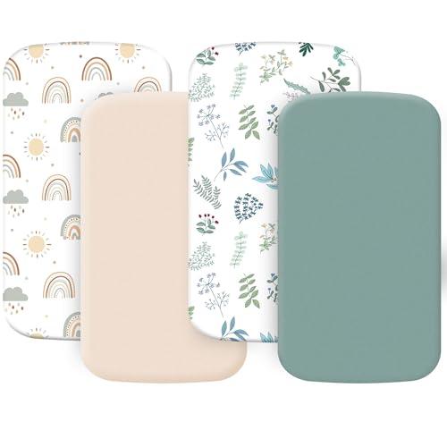 4 Pack Bassinet Sheets (20" x 33"), Compatible with Angelbliss, YADAQE, Maxi-COSI Iora/Swift, Pamobabe, BIERUM and Papablic Baby Bassinet, Soft and Skin-Friendly, Mint Green and Color Rainbow