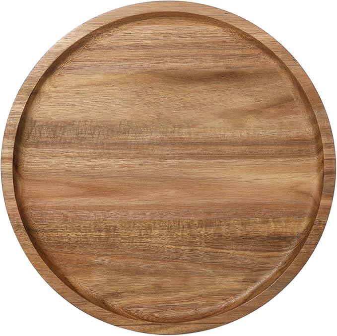 Round Wooden Serving Tray, 13.8 Inch Acacia Decorative Tray
Farmhouse Style Tray for Candle, Vases, Jewelry Organizer, Home Kitchen Dining Tabletop Decor, for Home Decor, Coffee Table