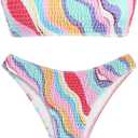 ZAFUL Women Strapless High Cut Bandeau Bikini Lace Up 2 Pieces Swimwear, Pink, S