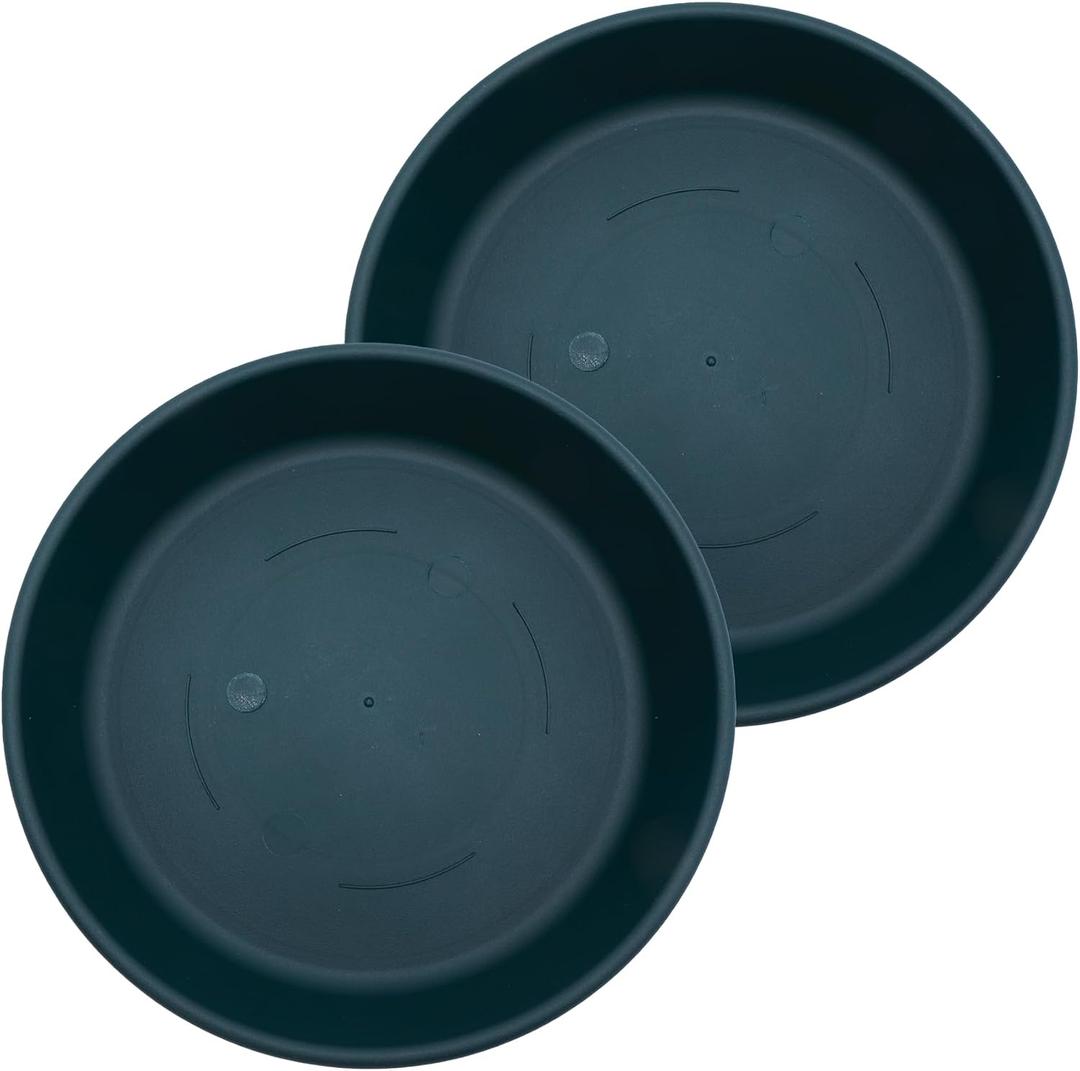 The HC Companies 16 Inch Classic Round Plant Saucer, Lightweight UV-Resistant Plastic Outdoor & Indoor Flower Pot Tray, 2-Pack Plant Pot Trays for Garden & Home Decor, Evergreen