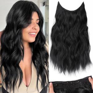 KooKaStyle Invisible Wire Hair Extensions with Transparent Headband Adjustable Size 4 Secure Clips Long Wavy Secret Wire Hairpiece 10H24#Dirty Blonde Mixed Bleach Blonde 16 Inch for Women