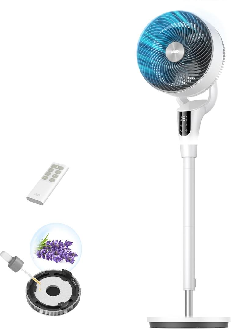 DREO Fan for Bedroom, 2026 Upgraded, 90ft Airflow, 20dB Quiet Fan, 90 Oscillating Standing Fan for Whole Room, DC Motor, 8+H Speeds, 3 Modes, 38-42'' Adjustable Height, 8H Timer, 105 Manual Vertical, 41.3 inch