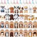 Patelai 48 Pcs Mini Plush Dog Toy Bulk Stuffed Animals Set Plush Assorted Soft Small Puppy with Birthday Hats Kraft Paper Boxes for Animal Theme Birthday Party Gift
