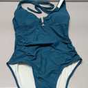 SUUKSESS Women Sexy Tummy Control One Piece Swimsuits Halter U-Wire Cutout Bathing Suit V Necck Push Up Swimwear 2026(Peacock Blue,M)