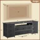 Huuger 63 Inch TV Stand for 65, 70 Inch TV, 11 Drawer Long Dresser with Power Outlets and LED Lights, Entertainment Center with Storage, Black Dresser with PU Leather Surface, 13"D x 63"W x 26.8"H