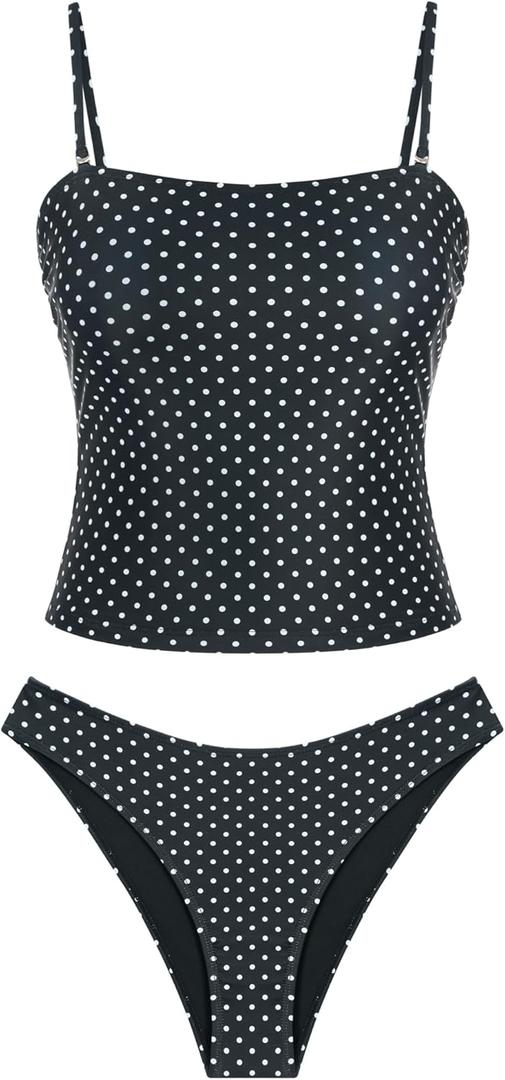 ZAFUL Women's Floral Tankini Swimsuits Bandeau Tummy Control High Cut Tankini Set Two Piece Bathing Suit,small