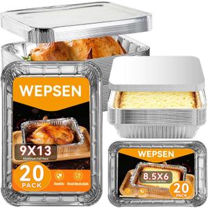 40 Pack Aluminum Pans with Lids,20 Large 9x13" Aluminum Pans Disposable (10 Heavy Duty Lids) & 20 Medium 8.5x6" Foil Pans (20 Foil Covers), Aluminum Trays With Lids for Baking, Meal Prep, Takeout