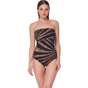 Gottex Desert Queen Bandeau One Piece - Built-in Soft Cups, Tummy Control, Front & Back Lining, Classic Back Coverage (10, Black-brown)