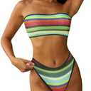 ZAFUL Women Strapless Textured Bandeau Bikini 2 Piece Swimwear Cheeky Solid Lace up Bathing Suits XL
