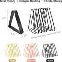 Adjustable 7-Slots Desktop Magazine File Holder, Triangle Metal Wire Book Organizer Rack, File Folder Organizer Sorter, Vinyl/Magazine Storage, Display Rack for Decoration/Office (Black)