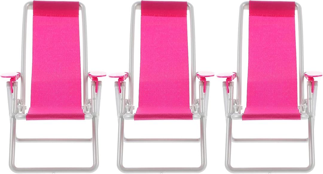 Toyvian 3Pcs Miniature Foldable Beach Chair Dollhouse Furniture Mini Deck Chair Longue Deck Mini Furniture Accessories Accessories Rosy 3