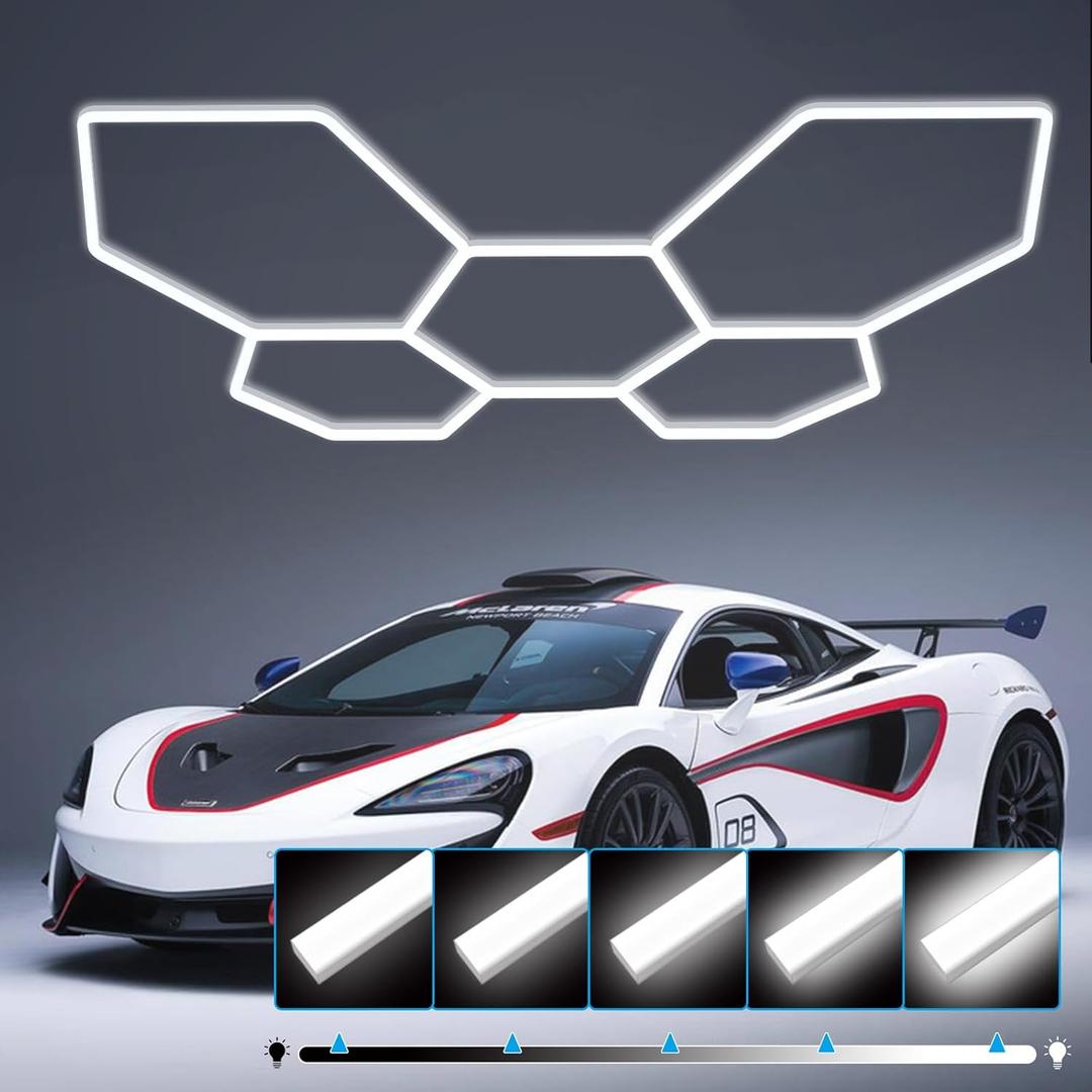 LED Hexagon Garage Light: Upgraded 10-100% Dimmable LED Garage Hexagon Lights, 25 Packs LED Light, 26400LM Super Bright Honeycomb Lights for Gym Basement Hair Salon (White)