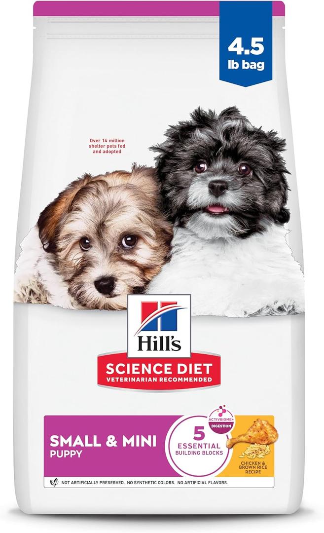Hill's Science Diet Puppy Small & Mini Breeds Dry Dog Food, Chicken & Brown Rice, 4.5 lb. Bag, BBD: 07/2027, Pack of 1