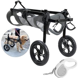 Large Dog Wheelchair for Back Legs with Pet Traction Rope - Adjustable Hind Leg Support Cart with Breathable Air Mesh Harness, All-Terrain Wheels & Foldable Frame - Mobility Aid for Disabled/Injured