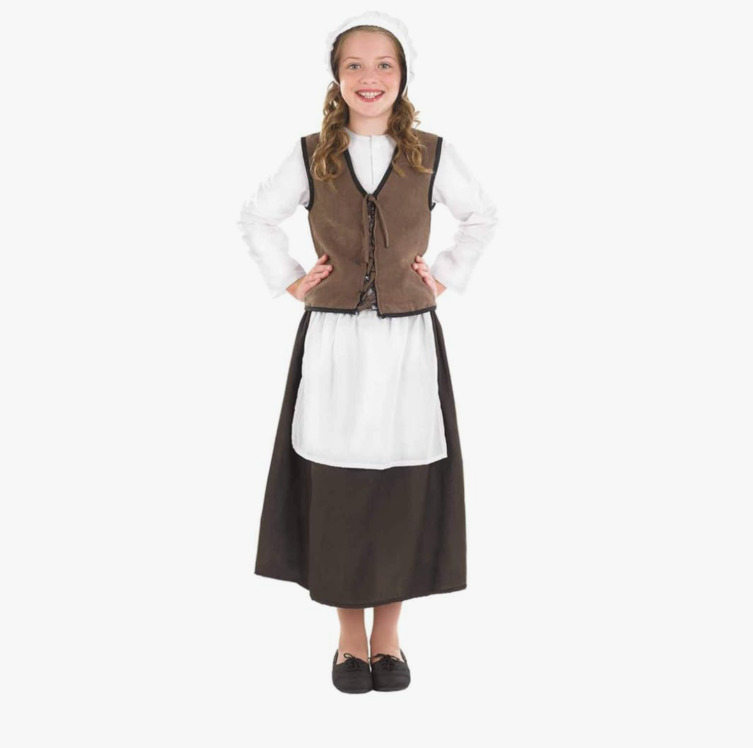 fun shack Kids Colonial Costume Girls, Tudor Kitchen Dress, Medieval Renaissance Outfit, Pilgrim Attire for Girls XL