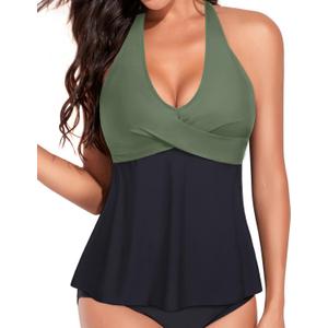 Women's Halter Tankini Tops - 2025 Flow Swim Tops V-Neck Bathing Suit Loose Fit No Bottom, Size XXL