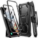i-Blason Armorbox for Samsung Galaxy S23 Case with Stand & Belt-Clip [Built-in Screen Protector] [2 Front Frames] [Military-Grade Protection] Full-Body Rugged Bumper Case with Kickstand (Black)