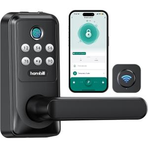 WiFi Smart Lock: Hornbill Keyless Entry Door Lock with Handle, APP Remote Keypad Fingerprint Code Unlock, Auto-Lock, Suitable for Home/Office/Rental/Hotel