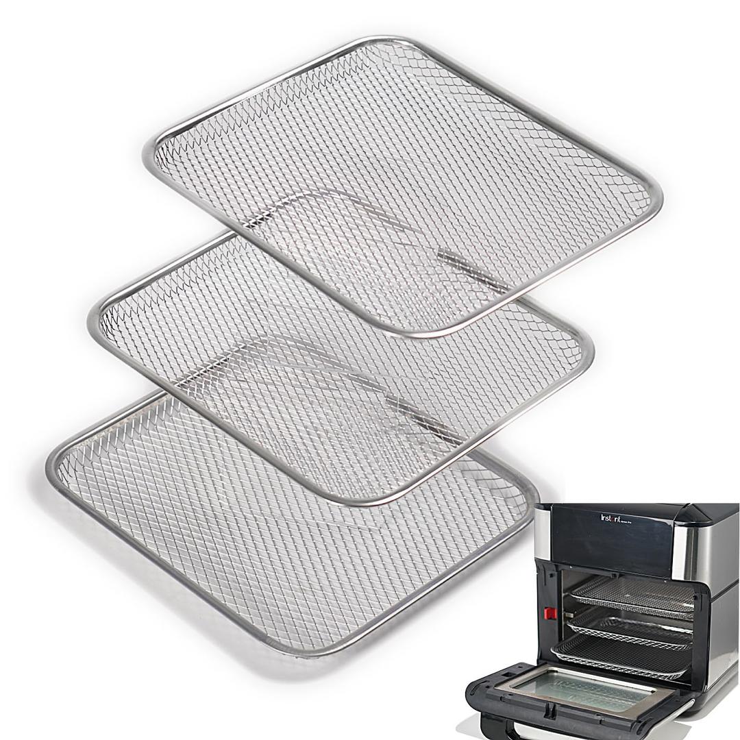 Kispog Uncoated Stainless Steel Cooking Tray Compatible with Instant Pot Vortex 10QT Only - PFAS & Teflon-Free - Dishwasher Replacement Racks, 10.2"x8.97" 3-Pack Mesh for 360 Airflow & Crisping