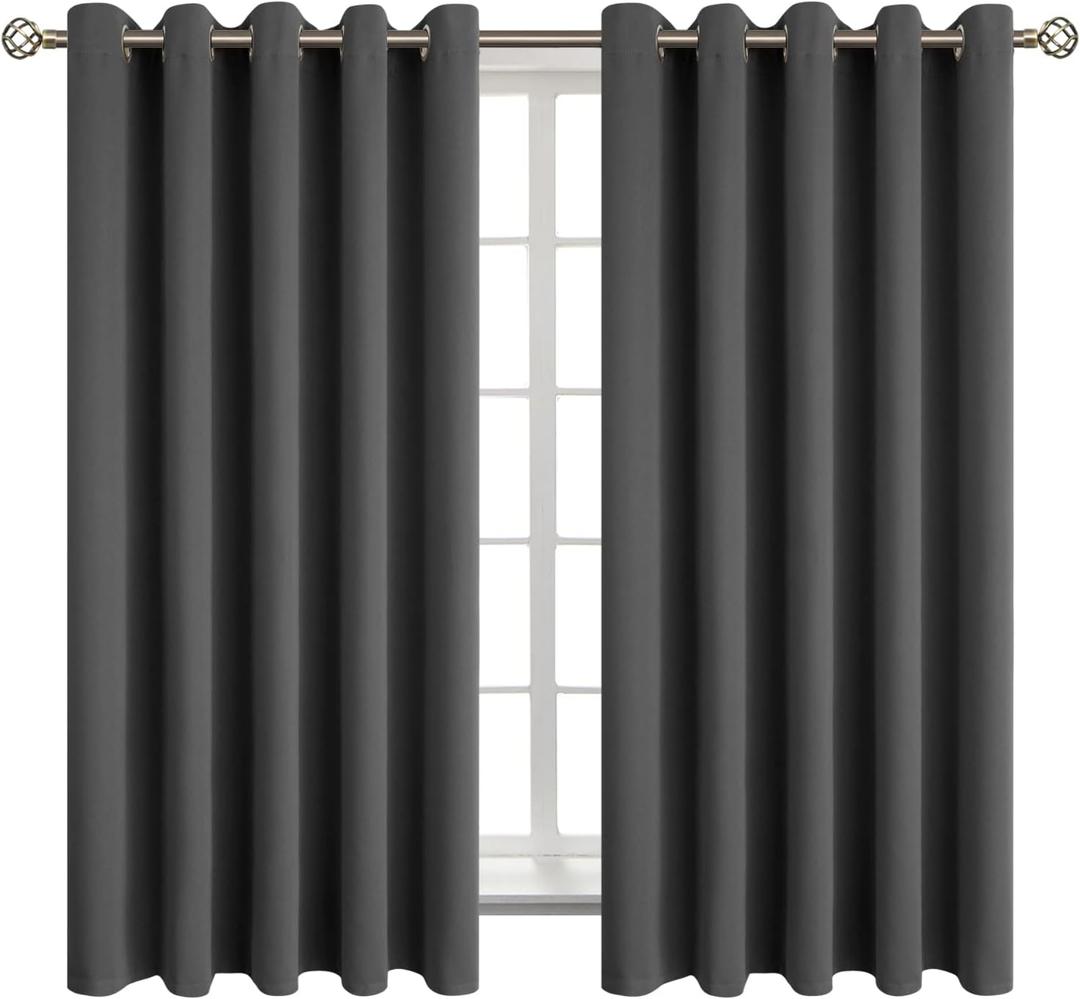 BGment Blackout Curtains for Bedroom - Grommet Thermal Insulated Room Darkening Curtains for Living Room, Set of 2 Panels (70 x 63 Inch, Dark Grey)