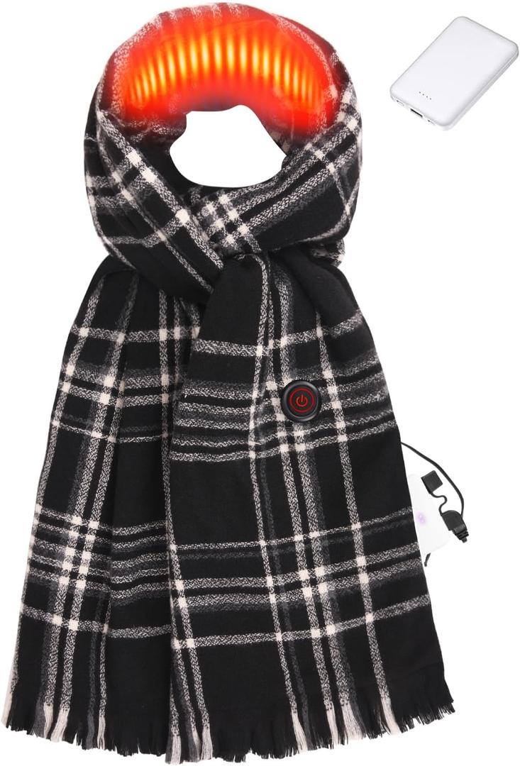 Heated Scarf for Women and Men With Portable Rechargeable Battery, Electric Neck Scarf for Cold Weather Winter (Classic Black)