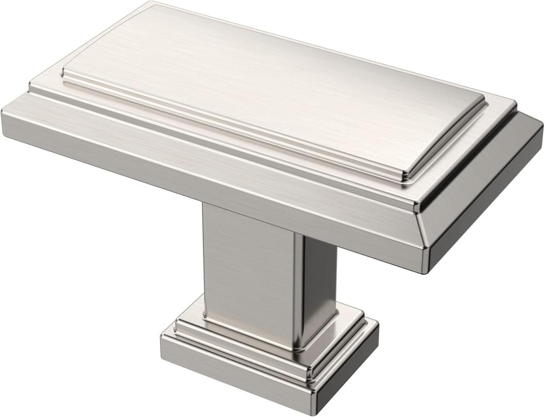 Alzassbg 10 Pack Brushed Satin Nickel Cabinet Knobs, 1.3 Inch(32mm) Kitchen Cabinet Hardware Rectangle Knob for Cupboard and Drawer AL6072SN