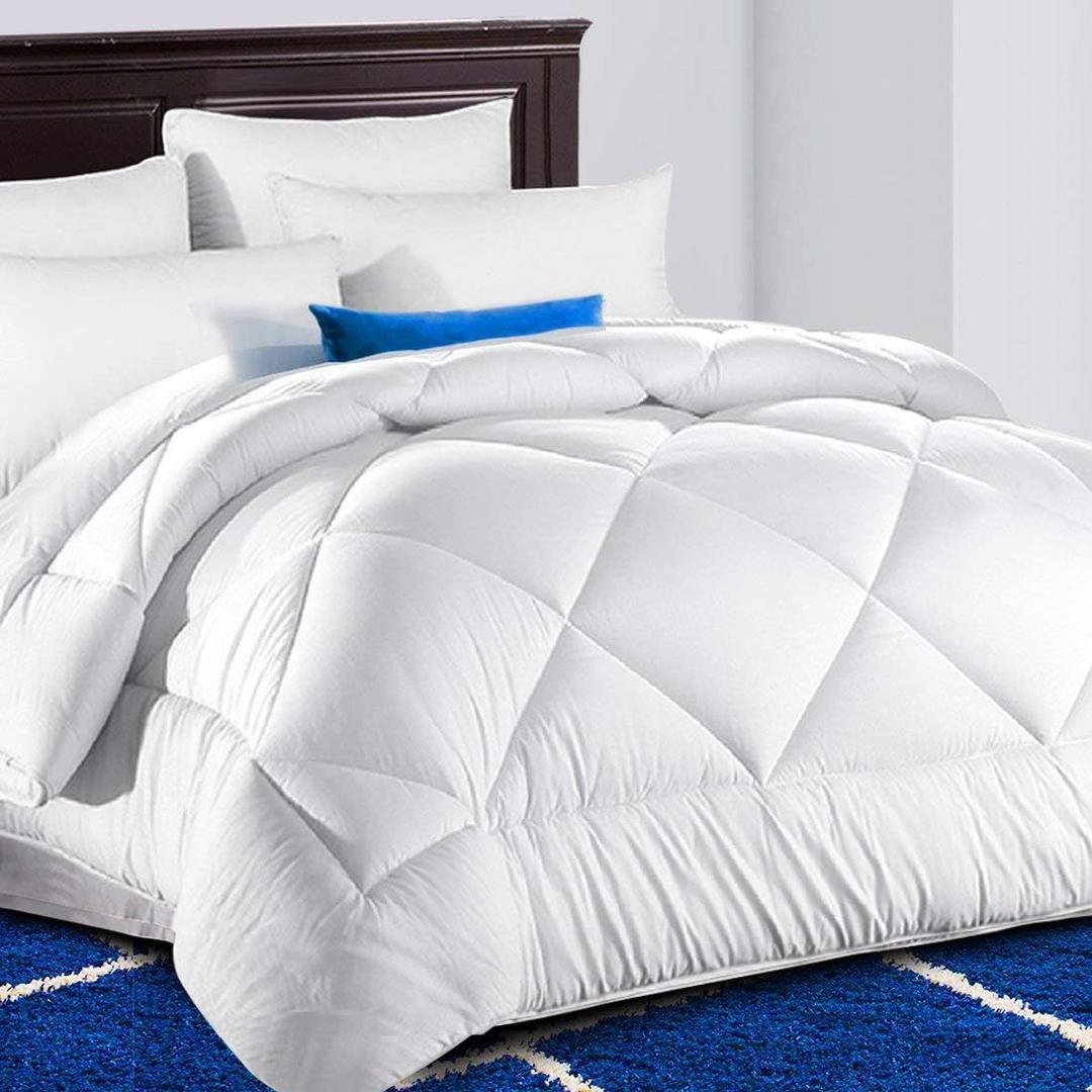 TEKAMON All Season Oversized King Comforter Fluffy Quilted Lightweight Reversible Down Alternative Duvet Insert with 8 Corner Tabs,Soft Summer Winter Warm,Machine Washable White 98 x 116 inches