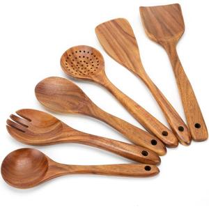 Pure Neem Wooden Spoons for Cooking  Wooden Kitchen Utensils Set, 6 Pcs Neem Wood Utensil Set  Comfortable Grip NonStick Wooden Cooking Utensils  Set of 6 Pieces